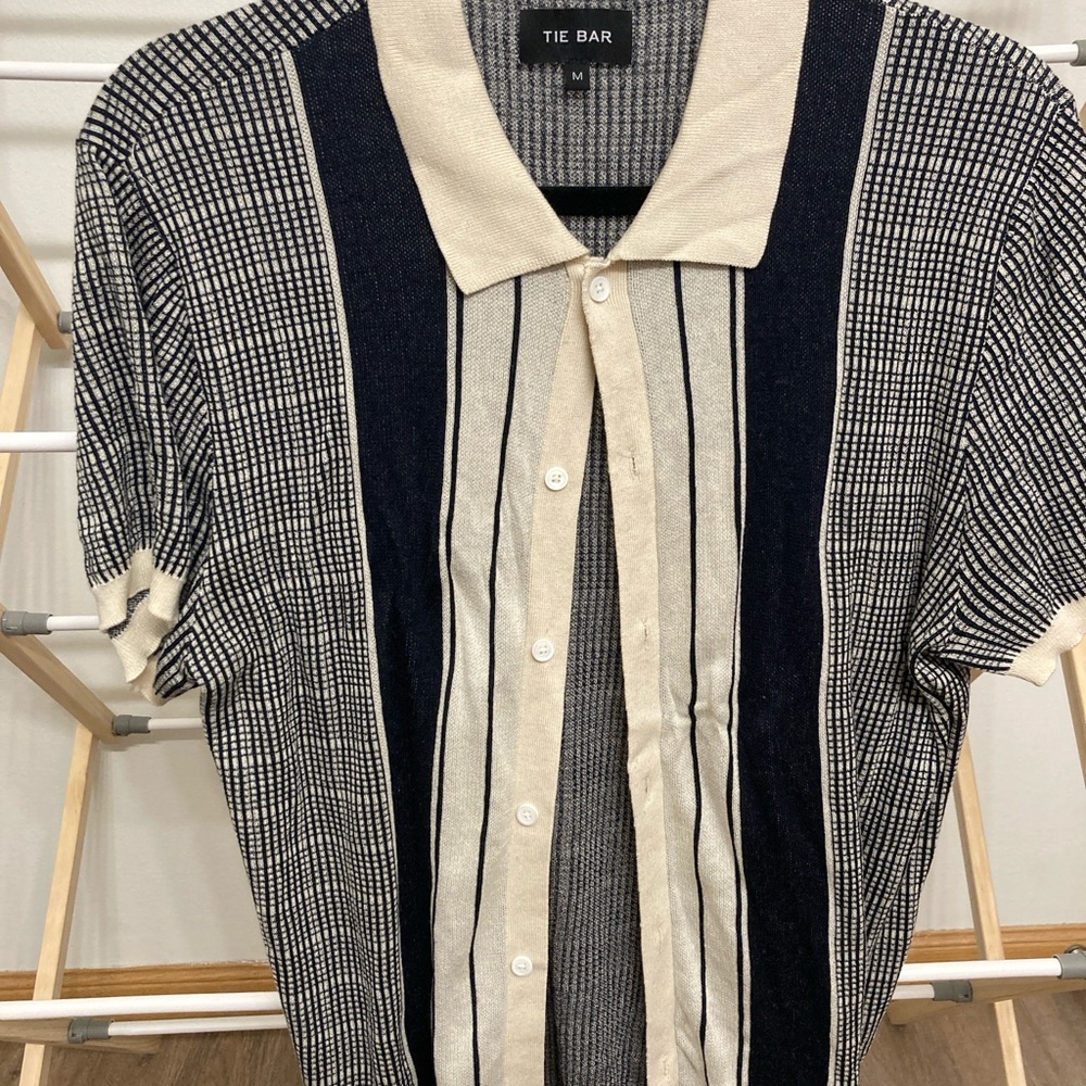 The Tie Bar Navy and Cream Polo Shirt